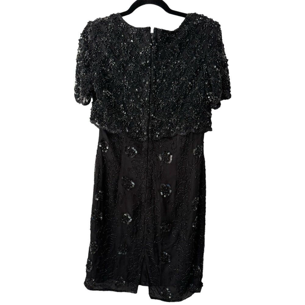 Stenay Beaded Silk Black Short Sleeve Formal Knee Length Sequin Dress Size 6 - Picture 2 of 7